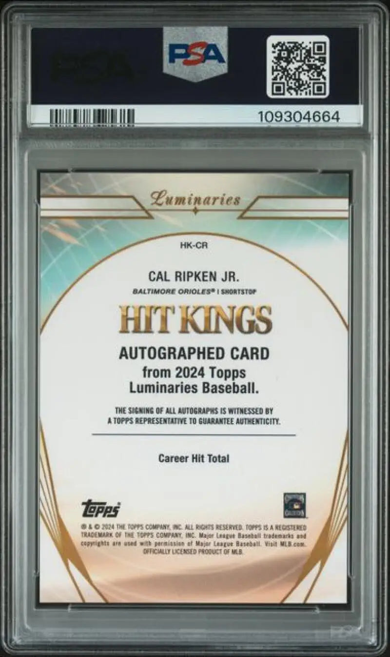 Cal Ripken Jr autographed Baltimore Orioles baseball card from 2024 Topps Luminaries