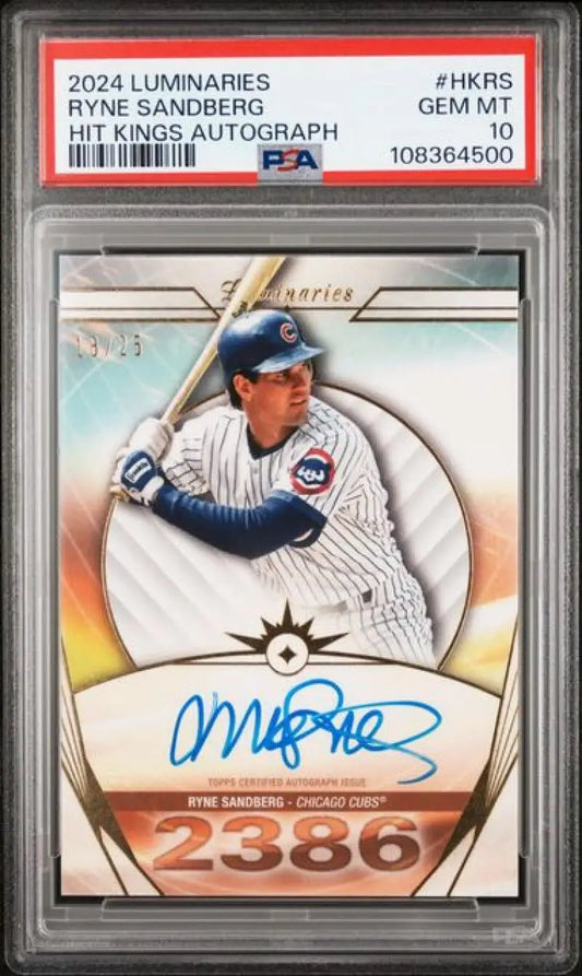 2024 Topps Luminaries #HKRS Ryne Sandberg PSA 10 GEM MINT Auto 18/25 Chicago Cubs Baseball Card