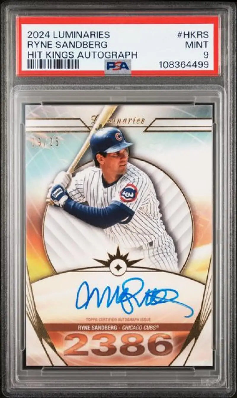 2024 Topps Luminaries #HKRS Ryne Sandberg PSA 9 MINT Auto 9/25 Chicago Cubs Baseball Card