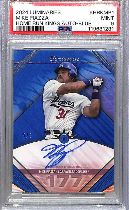 2024 Topps Luminaries Home Run Kings Blue #HRK-MP1 Mike Piazza PSA 9 MINT Auto 5/5 Los Angeles Dodgers