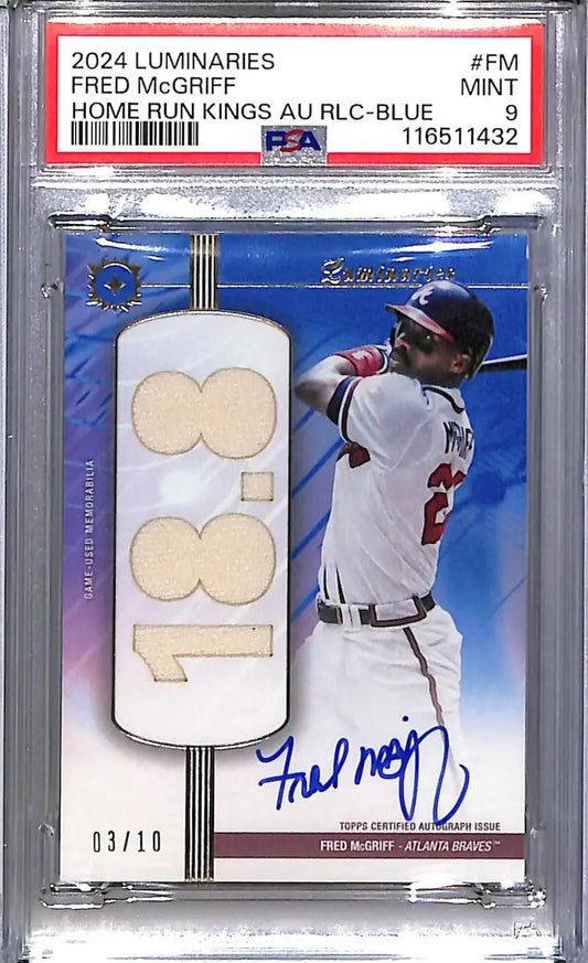 2024 Topps Luminaries Home Run Kings Blue #HRKAR-FM Fred McGriff PSA 9 MINT MEM Auto 3/10 Atlanta Braves