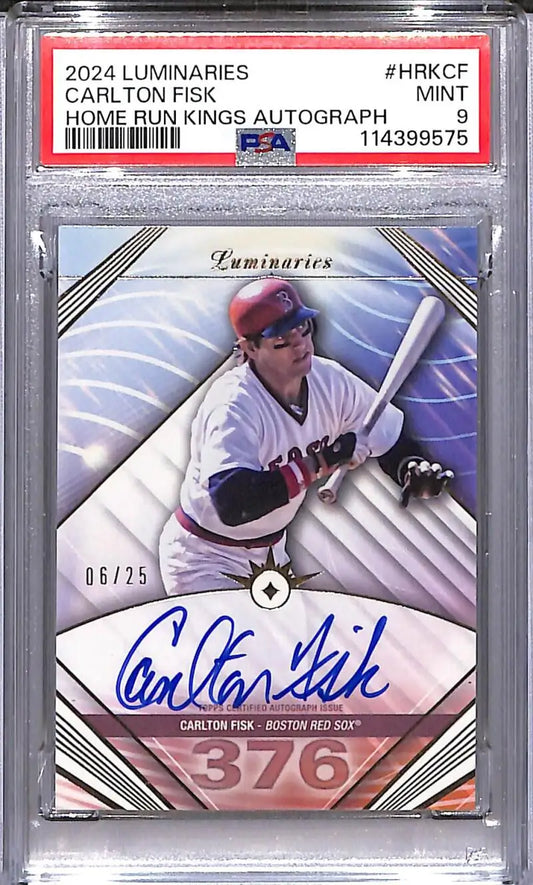 Graded Carlton Fisk autographed baseball card from 2024 Topps Luminaries Home Run Kings