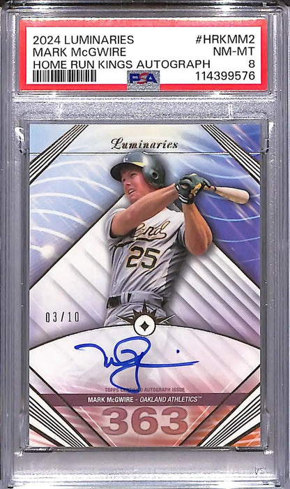 Autographed Mark McGwire baseball card from 2024 Topps Luminaries Home Run Kings series