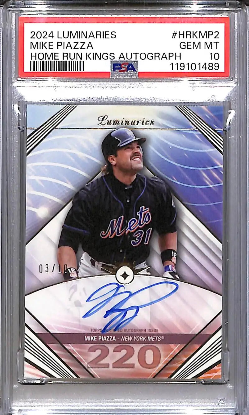 2024 Topps Luminaries Home Run Kings #HRK-MP2 Mike Piazza PSA 10 GEM MINT Auto 3/10 New York Mets - Sports Card