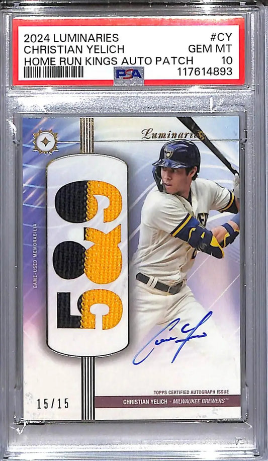 Graded Christian Yelich baseball card from 2024 Topps Luminaries Home Run Kings series