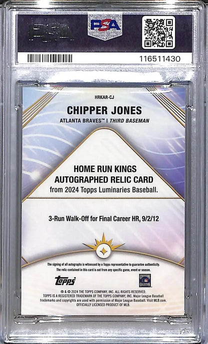 2024 Topps Luminaries Home Run Kings #HRKAR-CJ Chipper Jones PSA 10 GEM MINT MEM Auto 8/25 Atlanta Braves - Sports Card
