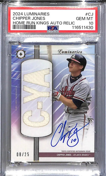 2024 Topps Luminaries Home Run Kings #HRKAR-CJ Chipper Jones PSA 10 GEM MINT MEM Auto 8/25 Atlanta Braves - Sports Card