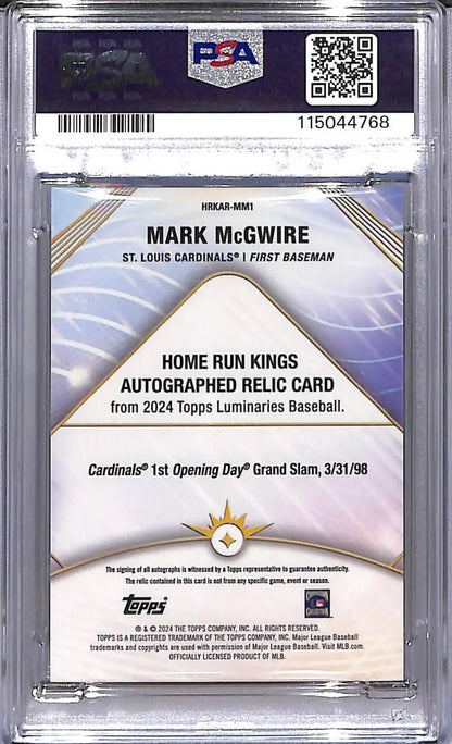 Mark McGwire autographed relic baseball card from 2024 Topps Luminaries, gem mint graded