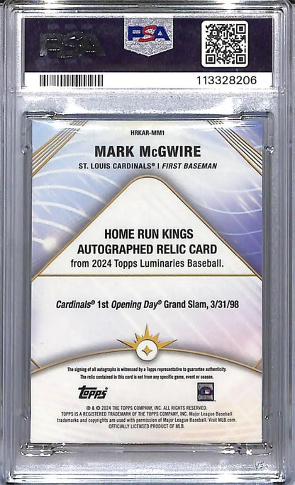 Graded Mark McGwire baseball card from 2024 Topps Luminaries Home Run Kings series