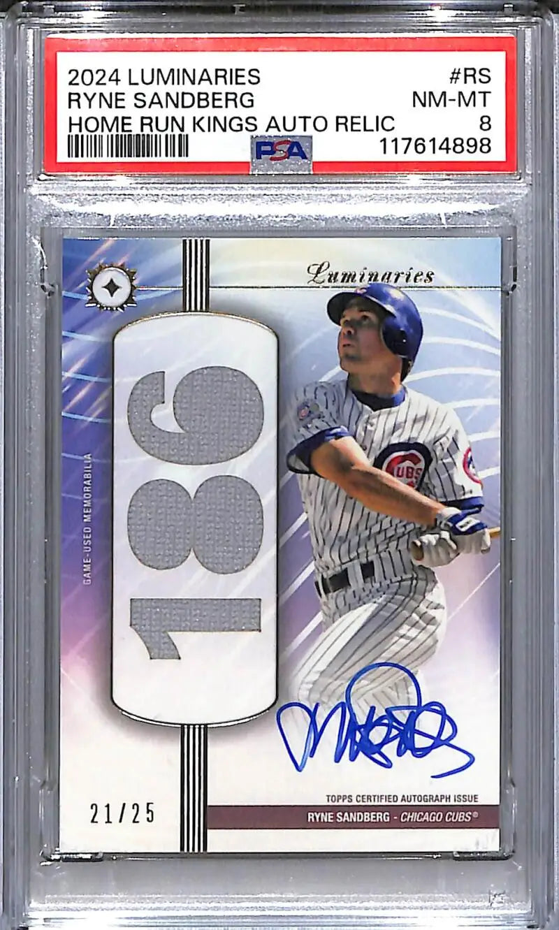 2024 Topps Luminaries Home Run Kings #HRKAR-RS Ryne Sandberg PSA 8 NM-MT MEM Auto 21/25 Chicago Cubs