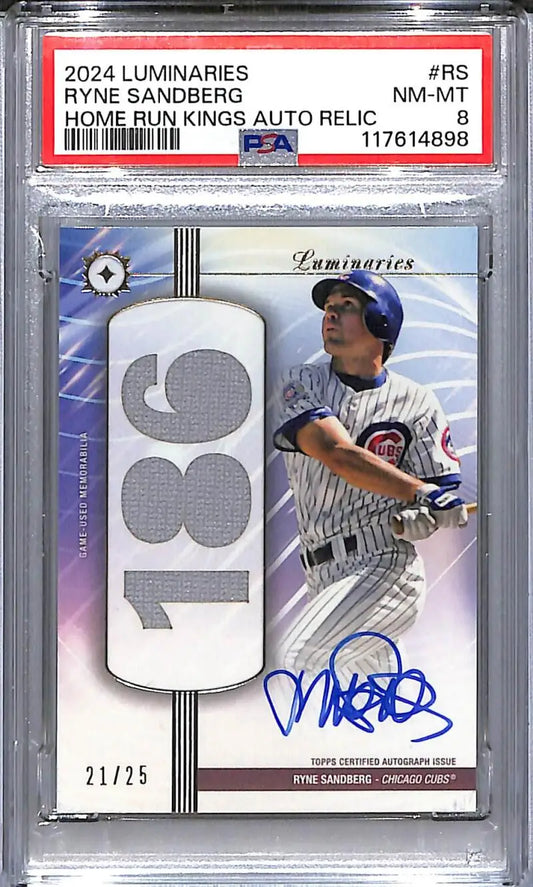 2024 Topps Luminaries Home Run Kings #HRKAR-RS Ryne Sandberg PSA 8 NM-MT MEM Auto 21/25 Chicago Cubs