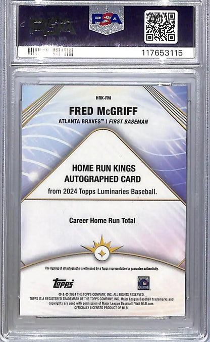 Graded Fred McGriff baseball card Atlanta Braves 2024 Topps Luminaries GEM MINT auto