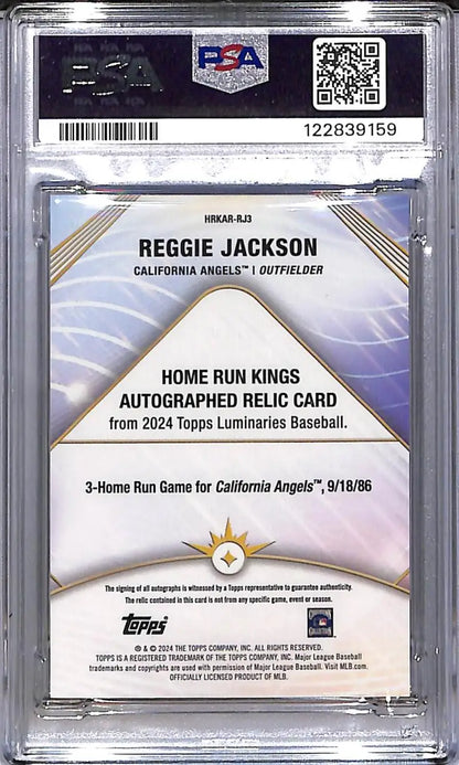 2024 Topps Luminaries Home Run Kings Purple #HRKAR-RJ3 Reggie Jackson PSA 10 GEM MINT MEM Auto 2/3 California Angels