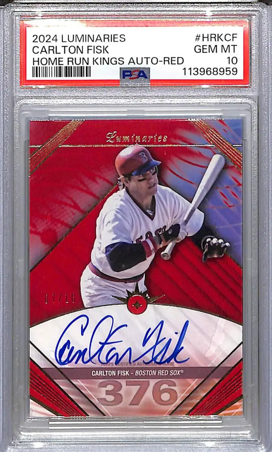 Graded Carlton Fisk autographed baseball card from 2024 Topps Luminaries Home Run Kings series