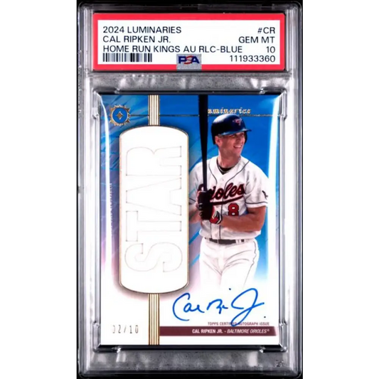 2024 Topps Luminaries Home Run Kings Relics Blue #HRKAR-CR Cal Ripken Jr. PSA 10 GEM MINT MEM Auto 2/10 Baltimore Orioles