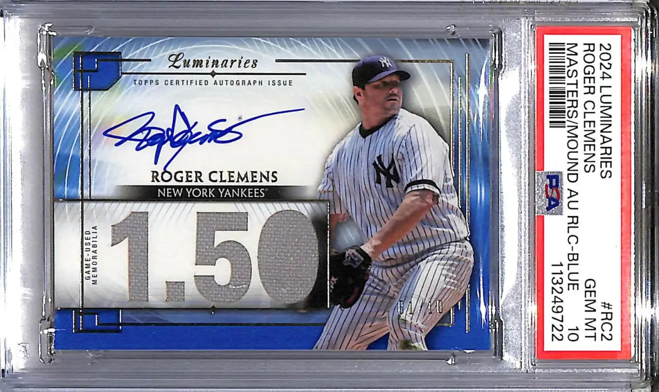 Roger Clemens autographed baseball card from 2024 Topps Luminaries Masters, Gem Mint PSA 10