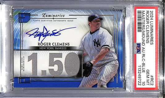 Roger Clemens autographed baseball card from 2024 Topps Luminaries Masters, Gem Mint PSA 10