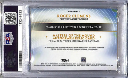 Roger Clemens autograph relic card from 2024 Topps Luminaries Masters, GEM MINT PSA 10