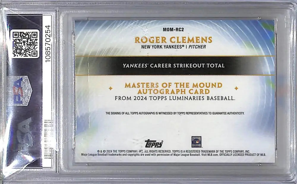 Roger Clemens autograph baseball card from 2024 Topps Luminaries Masters series