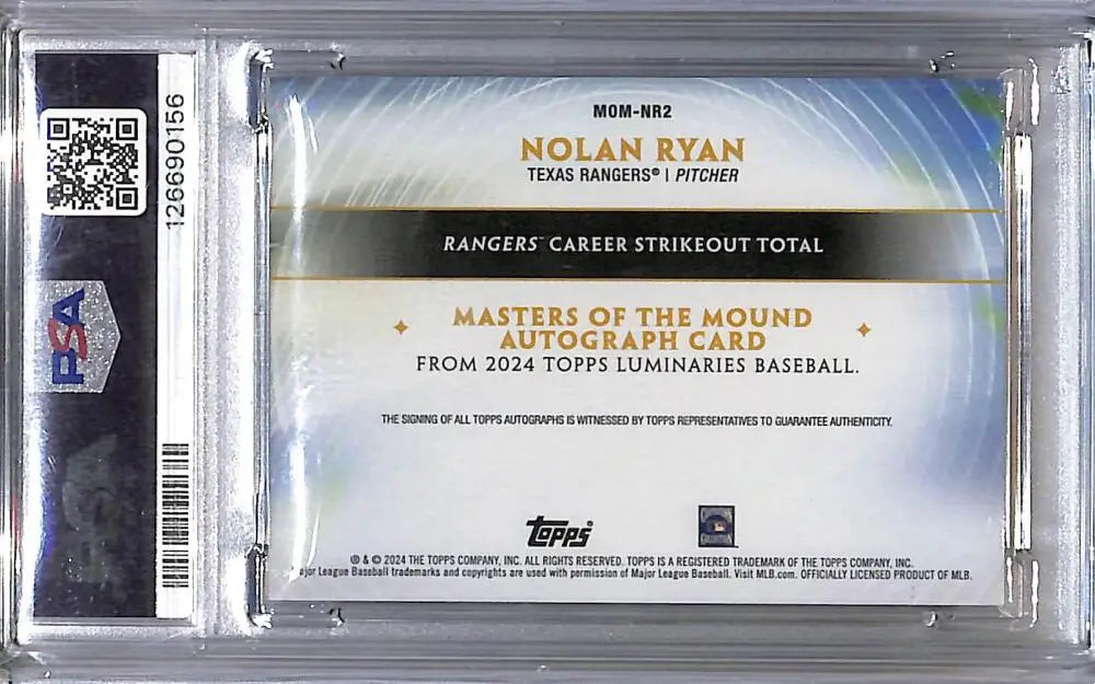 Nolan Ryan baseball trading card from Topps Luminaries Texas Rangers in protective slab