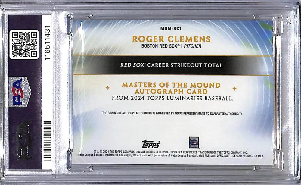 2024 Topps Luminaries Masters of the Mound #MOM-RC1 Roger Clemens PSA 10 GEM MINT Auto 9/15 Boston Red Sox - Baseball