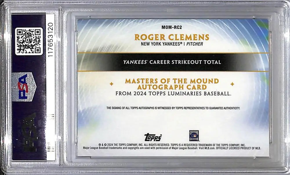 2024 Topps Luminaries Masters of the Mound #MOM-RC2 Roger Clemens PSA 9 MINT Auto 03/15 New York Yankees