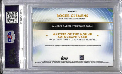 2024 Topps Luminaries Masters of the Mound #MOM-RC2 Roger Clemens PSA 9 MINT Auto 03/15 New York Yankees