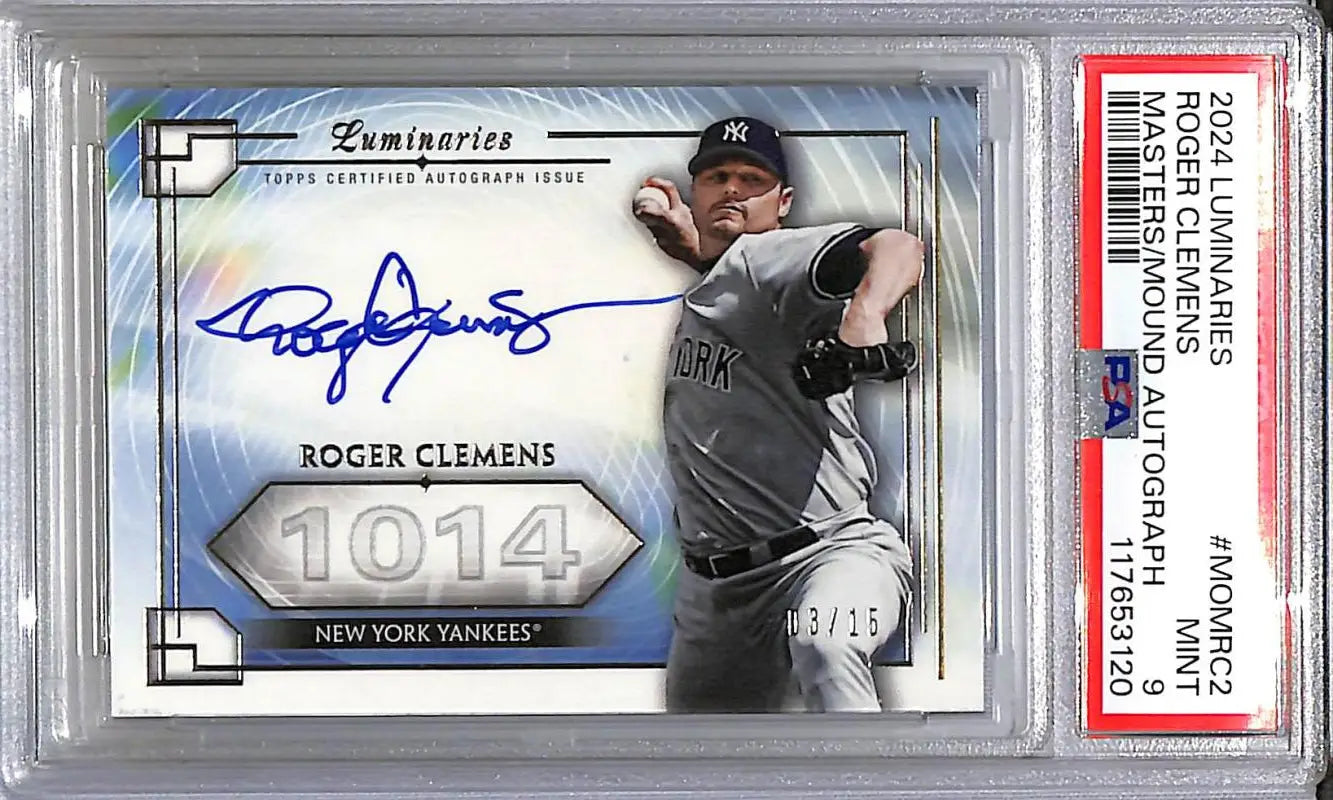 2024 Topps Luminaries Masters of the Mound #MOM-RC2 Roger Clemens PSA 9 MINT Auto 03/15 New York Yankees