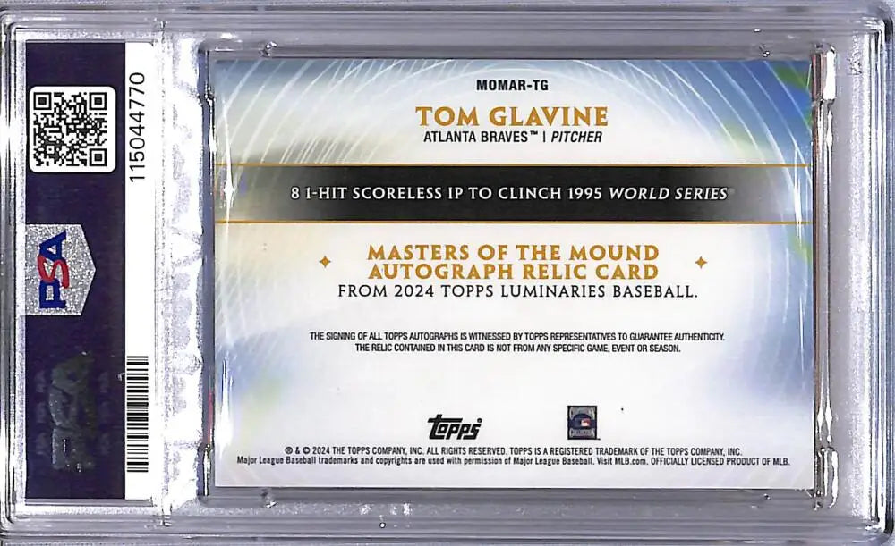 Tom Glavine autographed relic baseball card from 2024 Topps Luminaries Atlanta Braves
