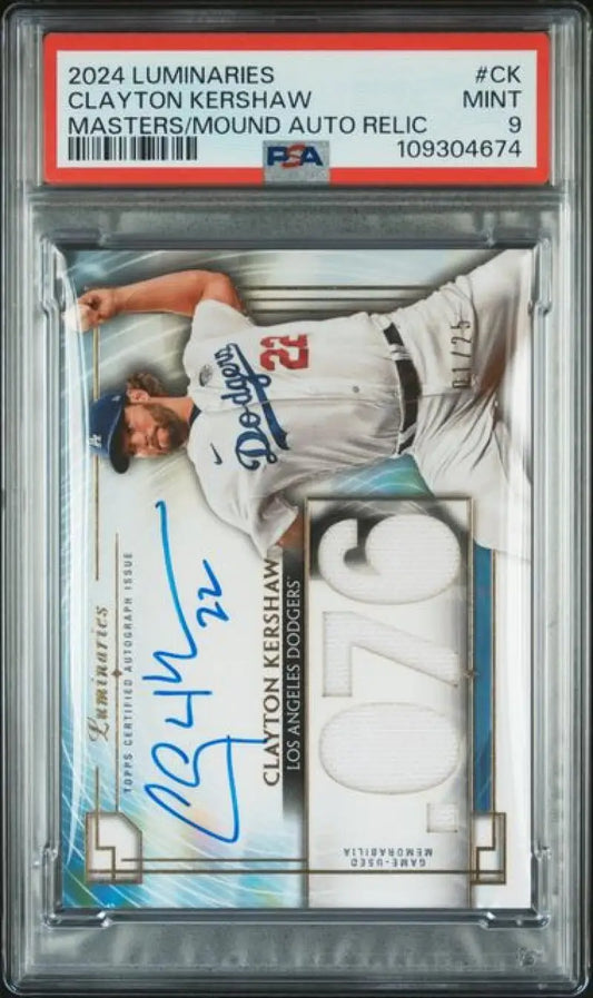 Graded Clayton Kershaw Topps Luminaries baseball card from Los Angeles Dodgers, PSA 9 Mint