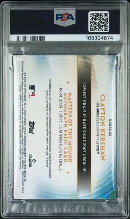 Graded Clayton Kershaw Topps Luminaries baseball card Los Angeles Dodgers PSA 9 MINT
