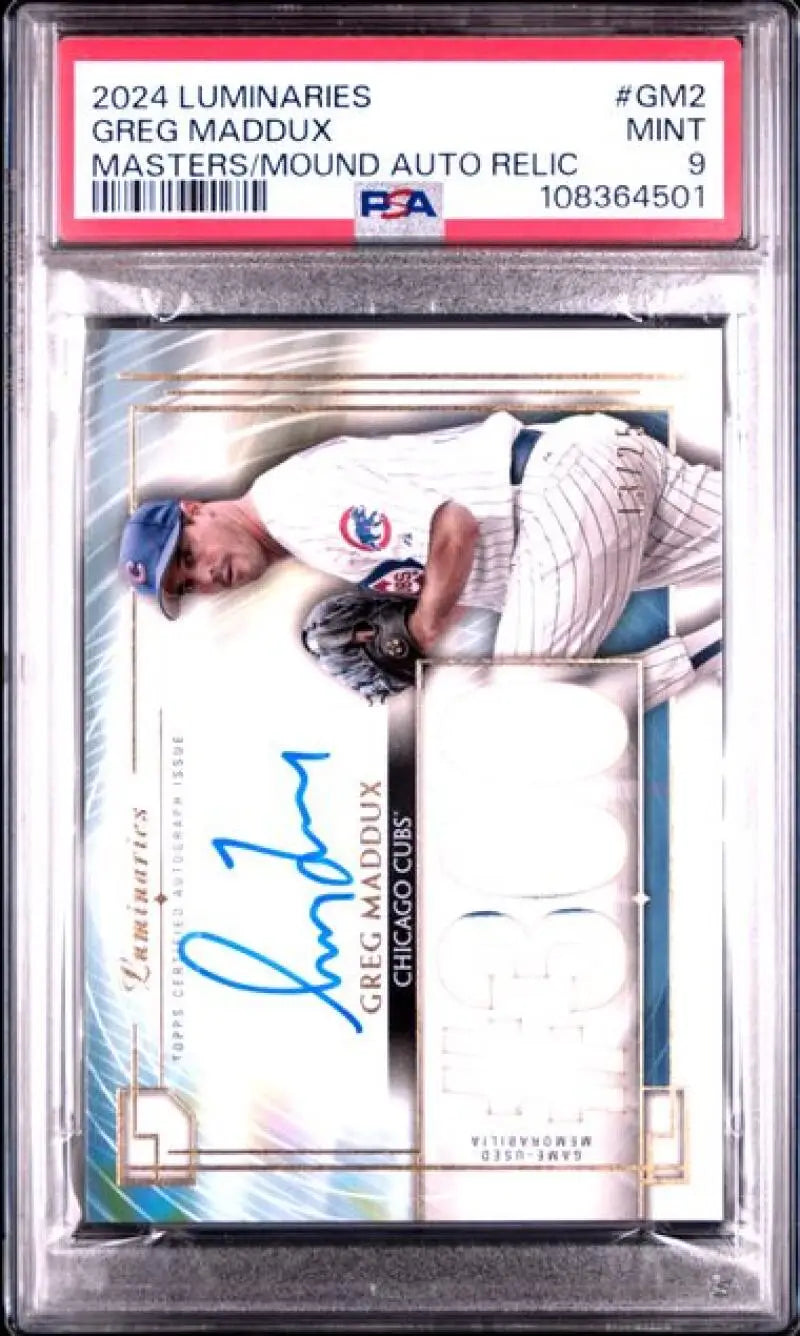 Graded Greg Maddux Chicago Cubs Baseball Card 2024 Topps Luminaries PSA 9 Mint Auto 13/25