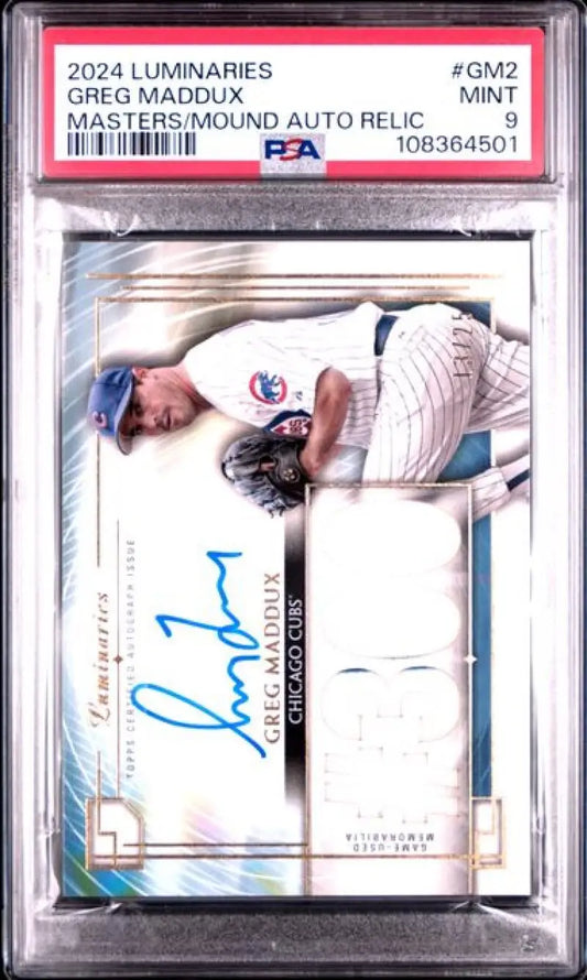 Graded Greg Maddux Chicago Cubs Baseball Card 2024 Topps Luminaries PSA 9 Mint Auto 13/25
