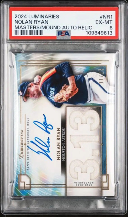 Graded Nolan Ryan baseball card from 2024 Topps Luminaries series with PSA 6 status