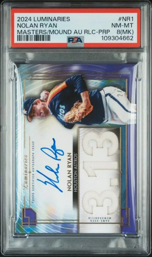 Graded Nolan Ryan baseball card from 2024 Topps Luminaries featuring Houston Astros memorabilia