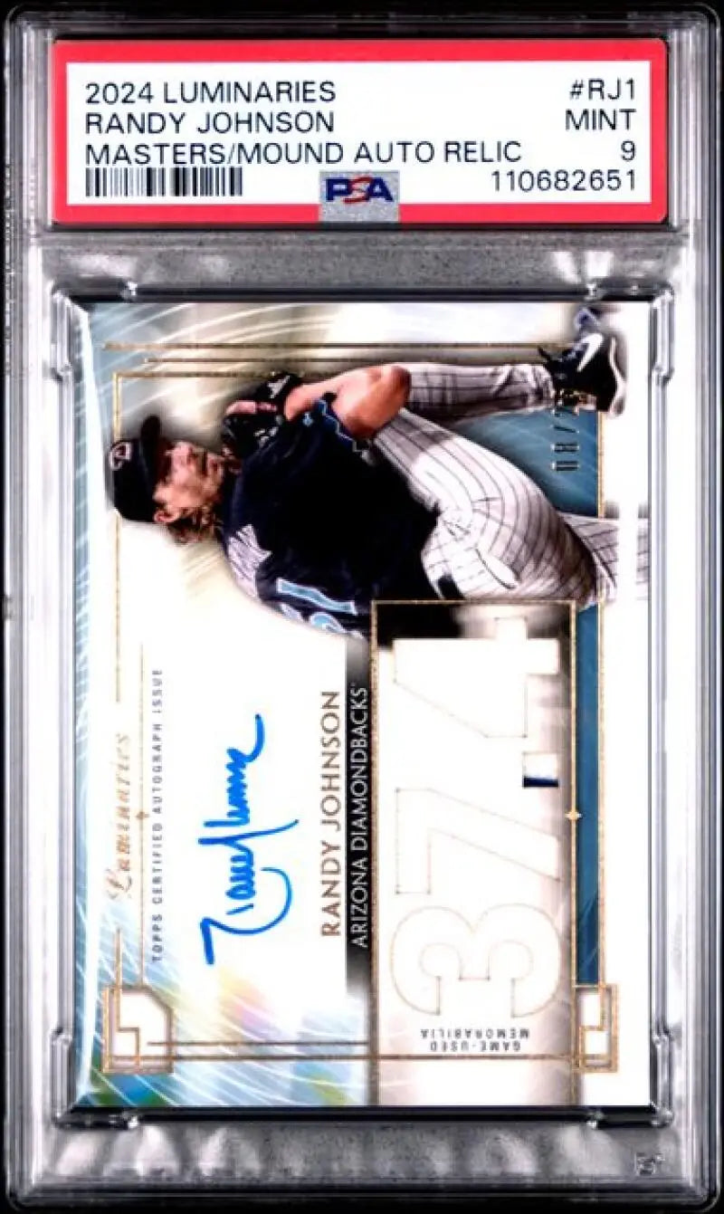 Graded Randy Johnson autographed baseball card from 2024 Topps Luminaries featuring Arizona Diamondbacks