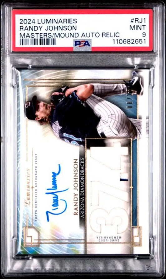 Graded Randy Johnson autographed baseball card from 2024 Topps Luminaries featuring Arizona Diamondbacks