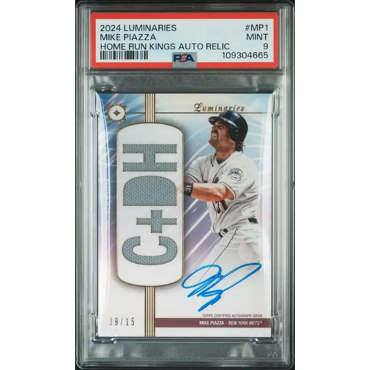 2024 Topps Luminaries #MP1 Mike Piazza PSA 9 MINT MEM Auto 9/15 New York Mets Baseball Card