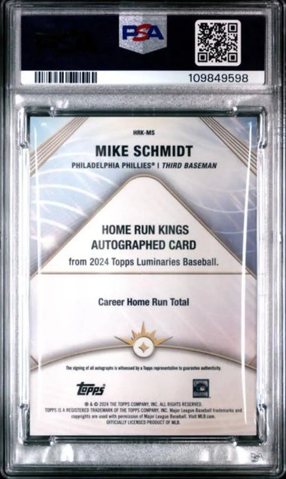 Autographed Mike Schmidt baseball card from 2024 Topps Luminaries Purple series