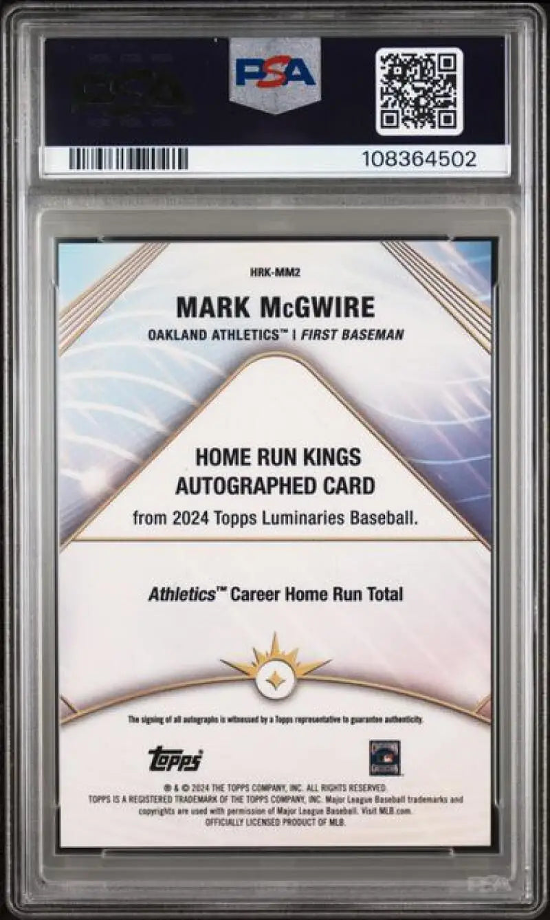 Graded Mark McGwire autographed Topps Luminaries Red baseball card PSA 9 MINT 5/10