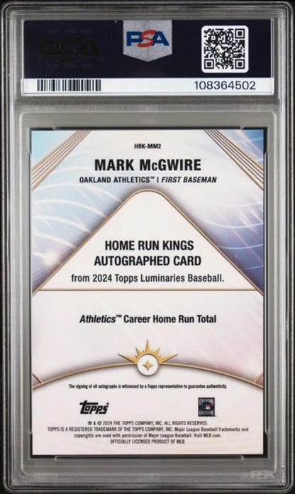 Graded Mark McGwire autographed Topps Luminaries Red baseball card PSA 9 MINT 5/10