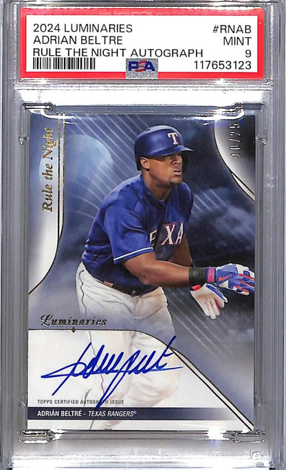 Autographed Adrian Beltre baseball card from 2024 Topps Luminaries Rule the Night series