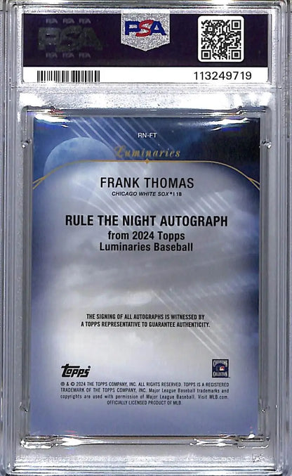 Graded Frank Thomas baseball card featuring Chicago White Sox team logo and auto