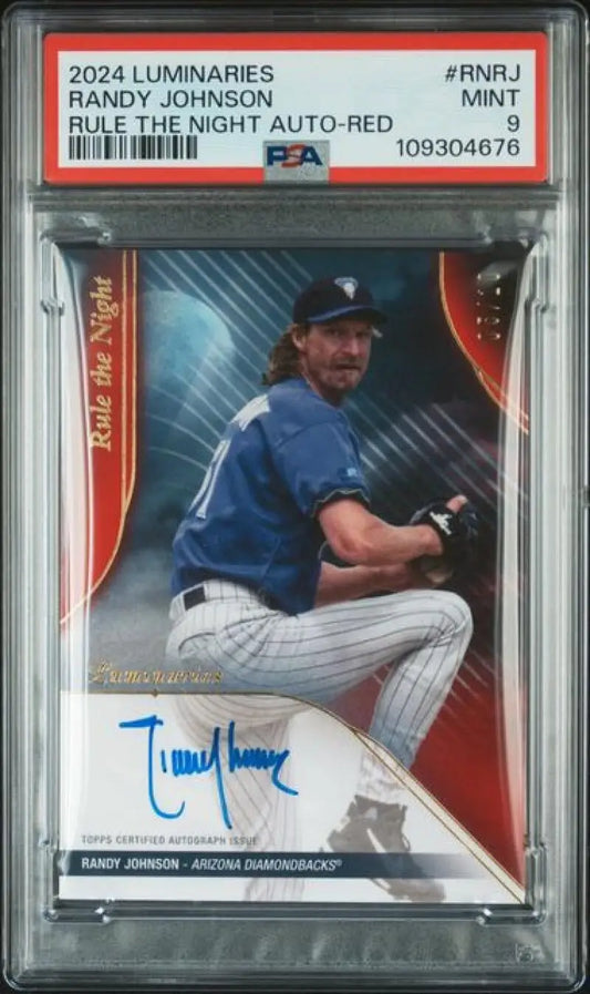 Autographed Randy Johnson baseball card featuring Arizona Diamondbacks from 2024 Topps Luminaries