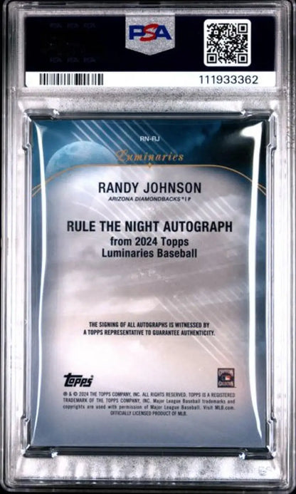 Randy Johnson PSA 9 MINT auto baseball card from 2024 Topps Luminaries Rule The Night RNRJ
