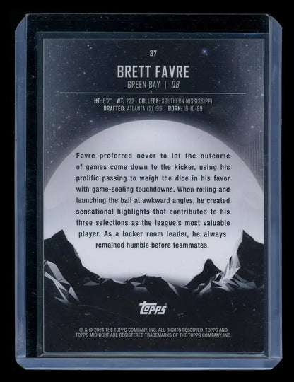 2024 Topps Midnight Brett Favre trading card featuring Brett Favre football memorabilia