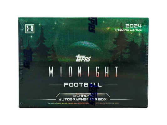 2024 Topps Midnight Football Hobby Box with black light effect highlighting midnight football themes