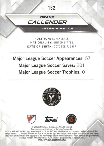 2024 Topps MLS Superstars #162 Drake Callender NM-MT RC Rookie Inter Miami CF Soccer Card