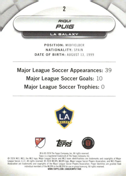 2024 Topps MLS Superstars #2 Riqui Puig NM-MT LA Galaxy Soccer Card