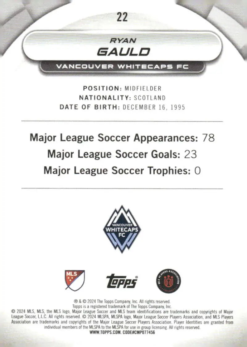 2024 Topps MLS Superstars #22 Ryan Gauld NM-MT Vancouver Whitecaps FC Soccer Card